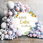Laeacco 6.5x6.5FT Orange Baby Shower Round Backdrop Fabric Little Cutie Baby Shower Party Circle Background Gold Glitter Dots A Little Cutie is on the Way Gender Reveal Party Decor Photo Studio - Image 3