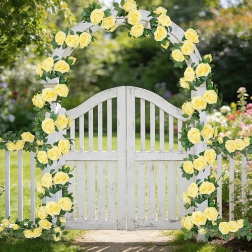 U'Artlines 5 Pack Artificial Yellow Rose Garlands Flower Vines 32.5 ft - Image 7
