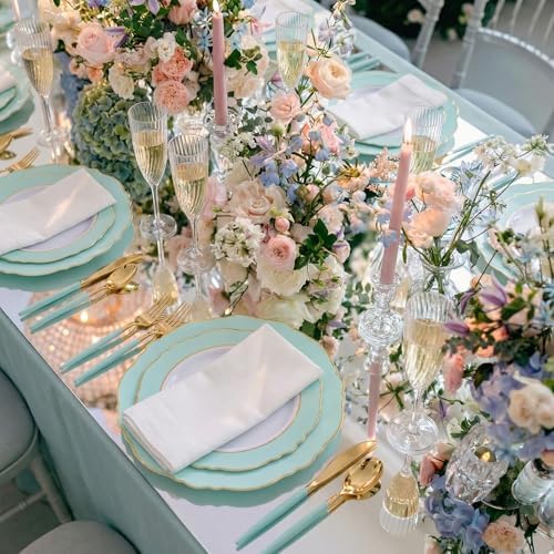 WDF 30Guest Mint Green Plastic Plates & Disposable Gold Silverware With Green Handle-Baroque Green &Gold Plastic Dinnerware for Wedding/Baby Shower/Summer Party - Image 6