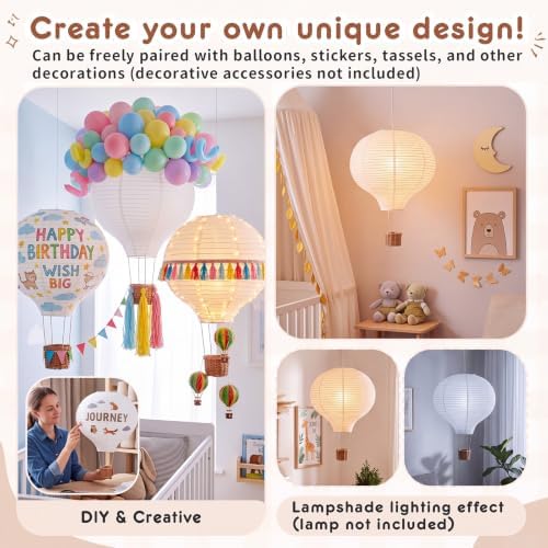 Baquler 1 Pcs 12 Inch Hot Air Balloon Lampshade Without Light Hanging Hot Air Balloon Decorations White Linen Fabric Lamp Shades Gifts for Nursery Kids Living Room Baby Shower Party Decor - Image 7
