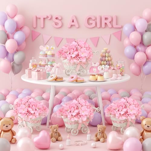 4 Pack Light Pink Baby Shower Centerpieces Flower Arrangements - Image 3