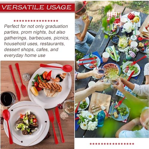 Kochorie 300 Pieces Red Plastic Silverware, Heavy Duty Plastic Cutlery Set - Image 5