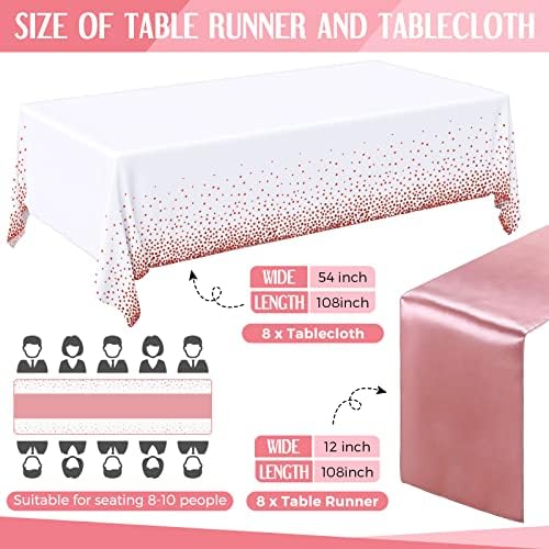Tudomro 16 Pack White and Rose Gold Plastic Tablecloths Satin Runner Set - Image 2
