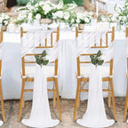 QueenDream White Chair Sashes Wedding: 16 Pieces Long Sheer Wedding Aisle Chair Decorations Tulle Chairs Covers with Artificial Eucalyptus - Image 6