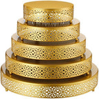 Wenqik 5 Pcs Metal Gold Cake Stand,16/14/12/10/8 in Round Cake Holder by Wenqik
