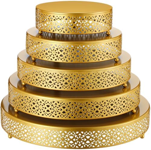 Wenqik 5 Pcs Metal Gold Cake Stand,16/14/12/10/8 in Round Cake Holder by Wenqik