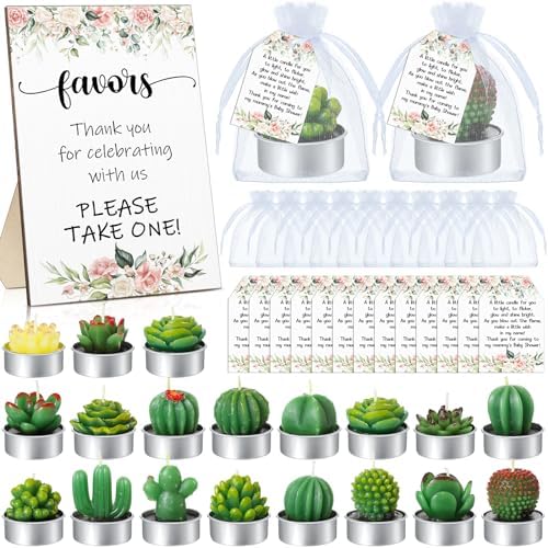 Mtlee 36 Sets Baby Shower Favors for Guest, Succulent Candle Bulk, Floral by MTLEE