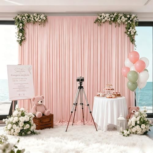 10x12ft Blush Pink Backdrop Curtain Panels for Parties - Wrinkle Free Polyester Photo Curtain Backdrop Wedding Back Drop Fabric Drapes for Party Decorations Background for Photography - Image 5