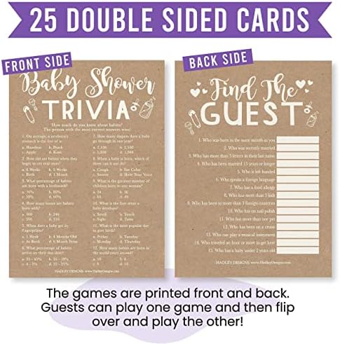 Hadley Designs - 25 Rustic Trivia Game, 25 Find The Guest Game, 25 Love Or Labor Game, 25 Boobs Or Baby Butts - 4 Double Sided Cards Baby Shower Ideas, Gender Reveal Games Baby Shower Games - Image 6