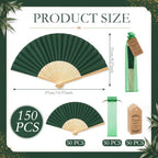 Roowest 50 Pack Paper Folding Fans Bamboo Wedding Favors, Dark Green - Image 2