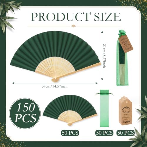 Roowest 50 Pack Paper Folding Fans Bamboo Wedding Favors, Dark Green - Image 2