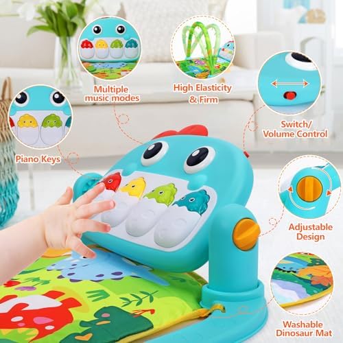 UMIKU Baby Play Mat Tummy Time Mat Boy High-Contrast Cloth, Green Dinosaur - Image 7