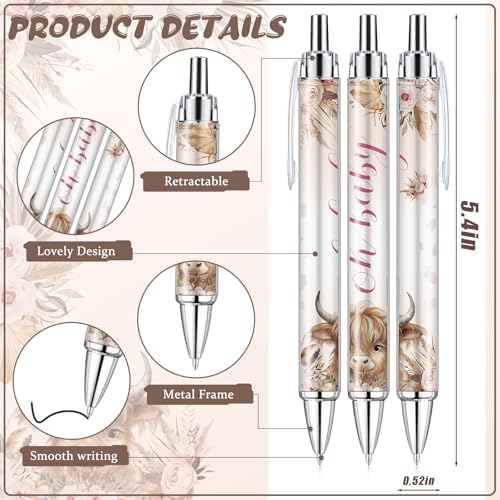 289 Pieces Highland Cow Baby Shower Favors for Guest Party Ballpoint Pens and Keychains Gifts for Boys Bulk Retractable Baby Shower Pens Gender Reveal Thank You Cards Souvenirs Prizes - Image 2