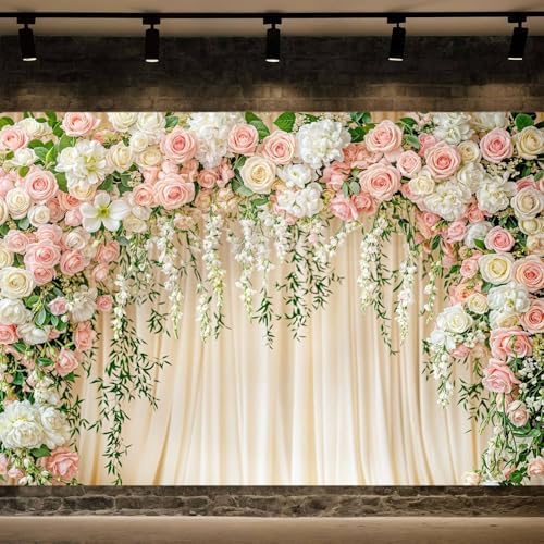 12X10FT Wedding Photography Backdrop Pink Flower Floral Bridal Backdrop Anniversary Ceremony Wall Background Flower Girl Birthday Party Decorations Baby Shower Banner Mother's Day Photo Booth Props - Image 2