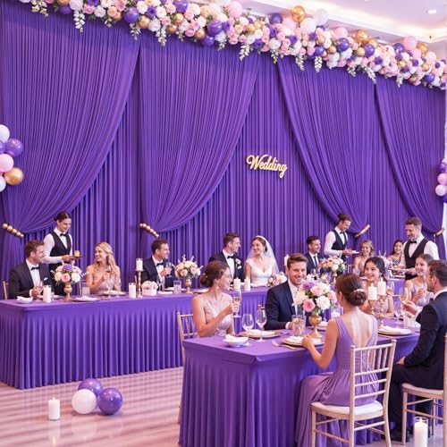 40ft x 10ft Wrinkle Free Purple Wedding Backdrop Curtains for Party Bridal Shower Reception Decorations Purple Fabric Curtain Backdrops Drapes for Photography Baby Shower Birthday Background - Image 3