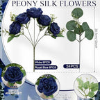 12 Bundles Royal Blue White Artificial Peonies Silk Flowers Bulk - Image 3