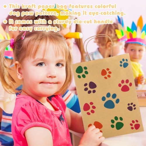 Tenceur 80 Pcs Dog Gift Bags Goodie Paw Puppy Paper Treat Bags Bulk with Handles 10.63 x 4.72 x 7.87 Inch Dog Themed Party Favors Shopping Holiday Kraft (Brown Colorful) - Image 6