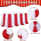 Reb and White Striped Table Skirt for Rectangle Tables or Round Tables for Carnival Circus Party 14ft Tulle Tutu Table Cloths Cover for Birthday Party Baby Shower Table Decorations - Image 6