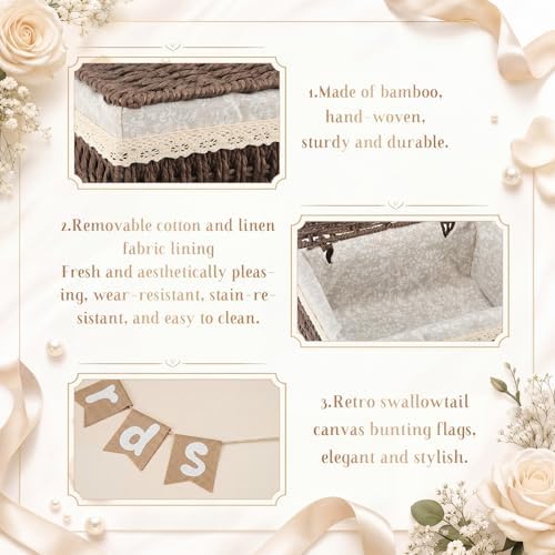 Gerrii Wedding Party Decoration 12 x 9.4 x 5.3 in Large Wicker Storage Basket with Lid Wedding Card Box and Card Banner Set Money Envelope Box Gift for Baby Shower Favor Supplies(Coffee) - Image 5
