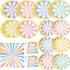 144 Pcs 48 Guests Pastel Striped Party Plates and Napkin Scalloped by Skybooly