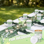 48 Set 16oz Sage Green Disposable Coffee Cups with Lids & Sleeves, White Floral Wildflowers Paper Drinking Cups for Wedding Bride Baby Shower Party - Image 6