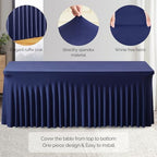 Wish Care 2 Pack Navy Blue Spandex Table Clothes for 8 Foot Rectangle Tables, 8FT Wrinkle Free Fitted Tablecloths Ruffles Design Table Cover for Party, Banquet, Wedding and Events - Image 2