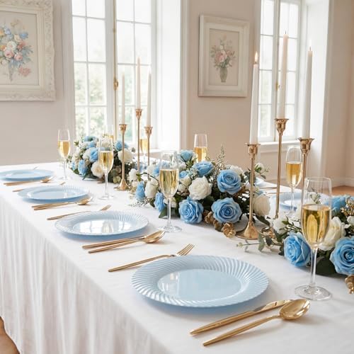 IOOOOO 100Pcs 10" Blue Plastic Dinner Plates, Heavy Duty Disposable Plates - Image 5
