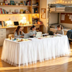 14FT Long White Tulle Table Skirt for Rectangle Round Tables 3-Layer Ruffle Desk Teacher Skirt for Back to School Supplies Princess Girls Birthday Party Cake Dessert Classroom Dorm Decor - Image 4