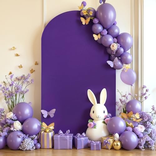 7.2FT Purple Arch Backdrop Cover - Polyester Fitted Wedding Arch Stand Covers Round Top Chiara Arch Backdrop Cover for Birthday Party Banquet Photo Background Decoration - Image 7