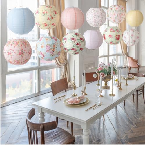 Baquler 12 Pcs Floral Paper Lanterns 10 Inch Tea Party Decorations - Image 6
