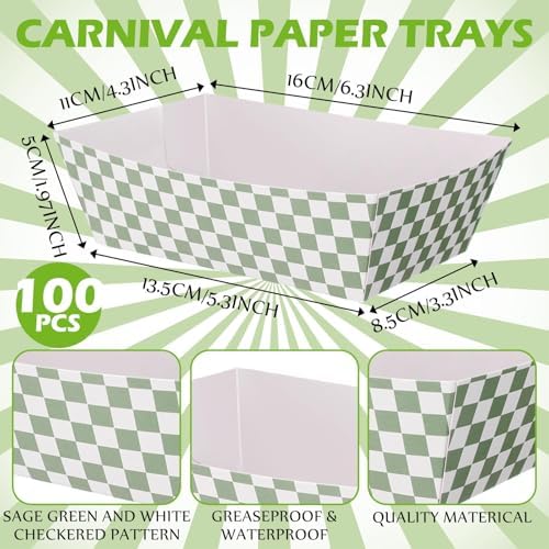 Geosar 200 PcsGingham Paper Food Tray with Wax Paper,Green White - Image 2