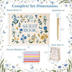 Wedding Guest Book Blue Flowers Embroidered Linen Photo Guestbook - Image 2