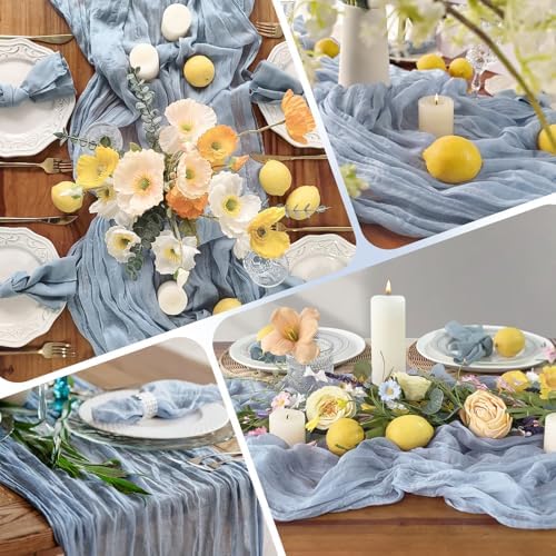 28 Pack Dusty Blue Cheesecloth Table Runner 17x108 Inch Semi Sheer Boho Gauze Cheese Cloth Fabric Table Runners, for Wedding Party Baby Shower Birthday Home Decor Garden Farmhouse - Image 5