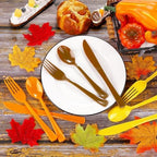 Kochorie 300 Pieces Thanksgiving Plastic Silverware Fall Heavy Duty Utensils Set Heavyweight Disposable Flatware Includes Orange Yellow Brown Spoons Forks Knives for Thanksgiving Dinner Party Supplies - Image 4