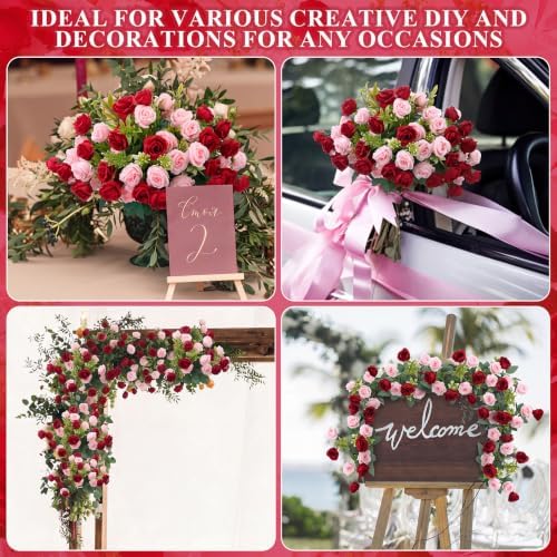 Zeyune 8 Pack 12 Inch Artificial Rose Bouquet, Wine Red and Light Pink - Image 6