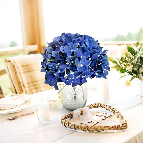 10 Set Mason Jars Centerpieces with Hydrangea - Royal Blue - Image 5