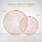 Liacere 60Pcs Pink Plastic Plates-Pink Disposable Plates With Gold Rim-Heavy duty Gold Plates,Water ripples Party Plates Include 30Dessert-Platos,30Dinner-Platos for Wedding & Party & Summer - Image 3