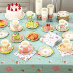 Yungyan 216 Pcs 72 Guest Tea Party Plates and Napkins Sets Floral Tea Party Supplies 6" Paper Plates, 9 oz Cups and Saucers Disposable Tableware Set for Birthday Wedding Bridal Shower Decorations - Image 3