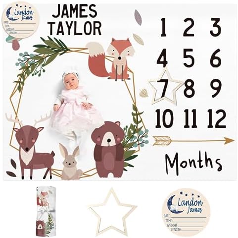Custom Name Baby Milestone Blanket - Baby Milestone Monthly Blanket with Double Sided for Boy Girl Baby Photography Props - Bear Print Gifts for Kids Infant (FixedSize) by Dyoart