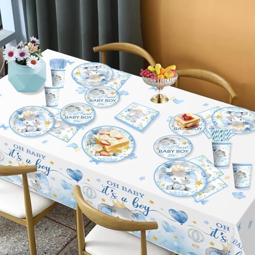 cocomigo 260PCS Elephant Baby Shower Decorations, All-in-1 Party Pack, Includes 20 Elephant Theme Tableware, Backdrop Tablecloth Balloon Kit for Baby Shower Decorations Boy - Image 5