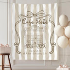 Cafe Bebe Baby Shower Banner Neutral Parisian French Coffee Shop Theme Sign Custom Welcome Baby Tapestry Elegant Gender Reveal Party Decoration Unique Sprinkle Event Backdrop for Boys Girls Gift by Unknown