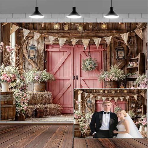 12X10FT Wedding Photography Backdrop Pink Barn Door Floral Bridal Backdrop Western Anniversary Ceremony Background Flower Girl Birthday Party Decorations Baby Shower Banner Country Photo Booth Props by VeiVian