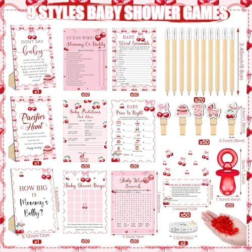 Sherr 476 Pcs Cherry on Top Baby Shower Games, 6 Sets Party Activities - Image 3