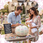Domensi 9.8inch Pumpkin Baby Shower Guest Book Alternatives Baptism Party Decor Includes 12 Washable Markers & Mini Chalkboard Sign Alternative to Traditional Guest Books for Wedding Bridal Shower - Image 5