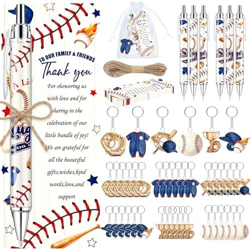 145 Pieces Baseball Baby Shower Favors for Guest Little Slugger is on Way Ballpoint Pens Keychains Gifts for Boys Bulk Retractable Baby Shower Pens Gender Reveal Thank You Cards Souvenir Party Favors by EYNDYN
