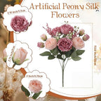 Geosar 24 Bundles Artificial Peonies Flowers,Russet Red,Light Pink - Image 2