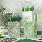 JarThenaAMCS 60Pcs Sage Green Wildflower Paper Gift Bag with Tissue Paper Chinoiserie Floral Treat Bags with Handles Candy Goodie Bags for Baby Shower Birthday Wedding Christmas Party Favors - Image 4