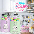 SATINIOR 12 Pack Easter Basket Bulk Easter Bunny Canvas Buckets with Handles Large Personalized Cute Rabbit Tote Bags for Hunt Party Favor Gifts(Pastel Color) - Image 5