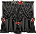 30ft x 10ft Black Backdrop Curtains, Wrinkle-Free Sheer Chiffon Fabric Photo Background Drapes for Wedding Arch Party Ceremony Stage Photography Decorations by WishCare