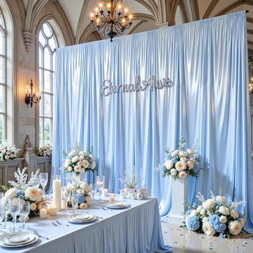Blue Satin Backdrop Curtains 6 Panels - Glitter Photo Drapes for Baby Shower, 30x10FT Shimmer Back Drop Cloth, Wrinkle Free for Birthday Party Prom Wedding Background - Image 4
